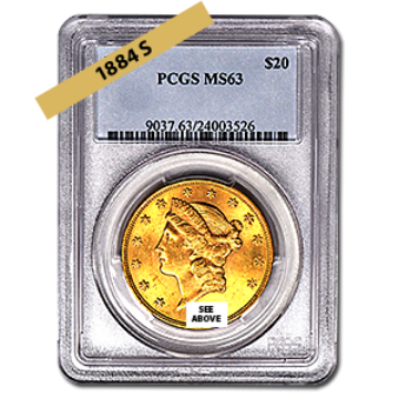 Picture of 1884S $20 Gold Liberty Double Eagle Coin MS63 