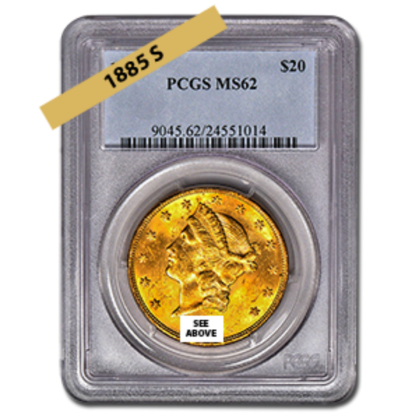 Picture of 1885S $20 Gold Liberty Double Eagle Coin MS62 