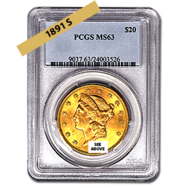 Picture of 1891S $20 Gold Liberty Double Eagle Coin MS63 