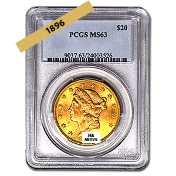 Picture of 1896 $20 Gold Liberty Double Eagle Coin MS63 