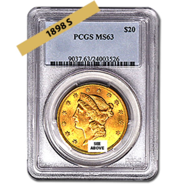 Picture of 1898S $20 Gold Liberty Double Eagle Coin MS63 