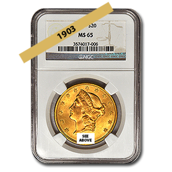 Picture of 1903 $20 Gold Liberty Double Eagle Coin MS65 