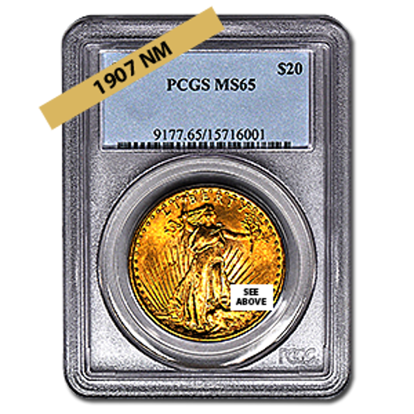 Picture of 1907NM $20 Gold Saint Gaudens Double Eagle Coin MS65 