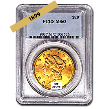 Picture of 1899 $20 Gold Liberty Double Eagle Coin MS63 