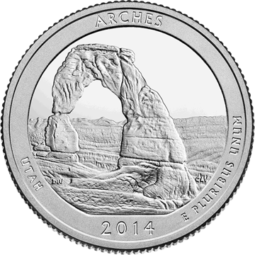 2014 5 oz america the beautiful - arches national park silver coin quarter, silver bullion, silver coin, silver bullion coin