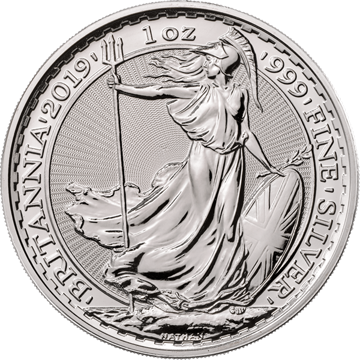 silver bullion, silver coin, 2019 1 oz british silver britannia, 2 pounds silver coin