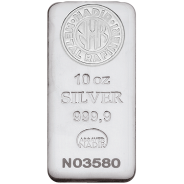 10 oz nadir refinery silver bar, silver bullion, silver bar, silver bullion bar