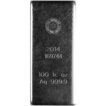 100 oz rcm royal canadian mint silver bar, silver bullion, silver bar, silver bullion bar