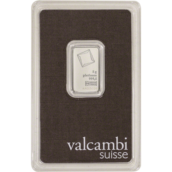 Picture of 5 Gram Valcambi Platinum Bar (New w/ Assay)