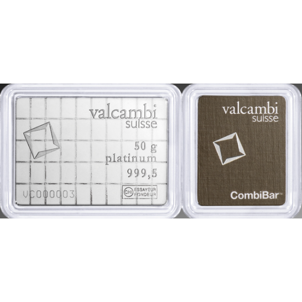 Picture of 50 Gram Valcambi Platinum CombiBar (50x1g, w/ Assay)