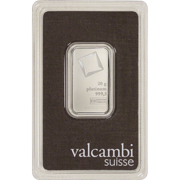 Picture of 20 Gram Valcambi Platinum Bar (New w/ Assay)