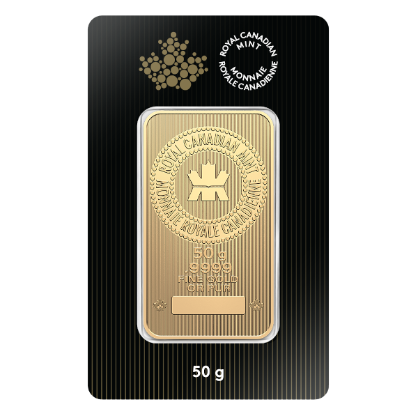 Picture of 50 Gram (RCM) Royal Canadian Mint Gold Bar (w/ Assay)